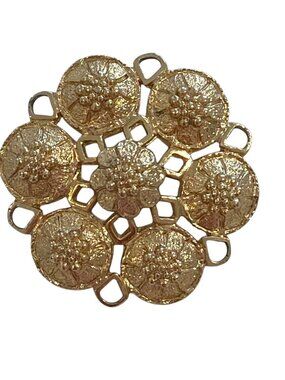 Vintage 1960s Sarah Coventry Gold Tone Floral Brooch Textured Flower Design Retr